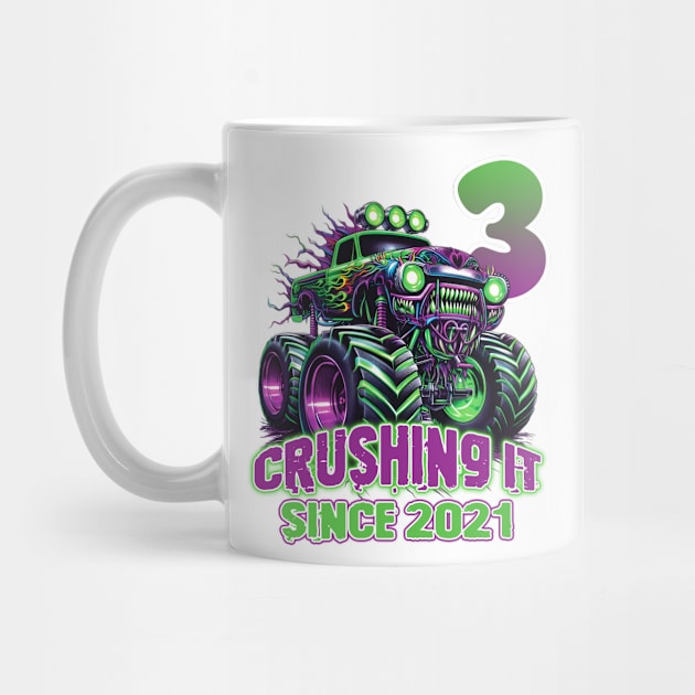 Monster Truck Birthday Tee 3rd Birthday Boy Gift Awesome Since 2021 Tee Custom Monster Truck Tee by ttao4164